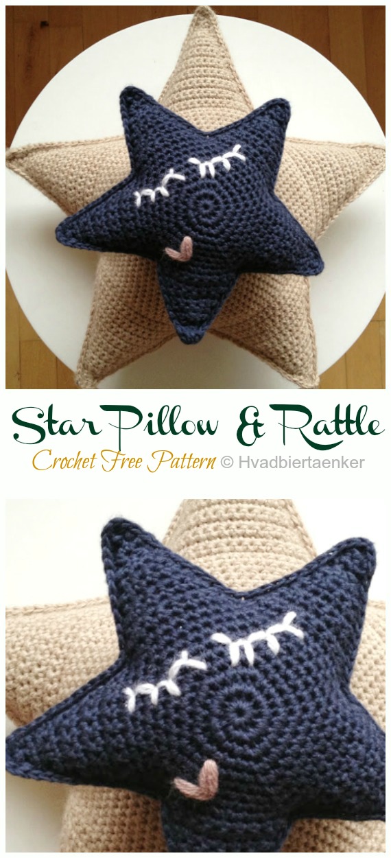 Star Pillow & Rattle Crochet Free Pattern -Amigurumi #Star; Plush Free #Crochet; Patterns