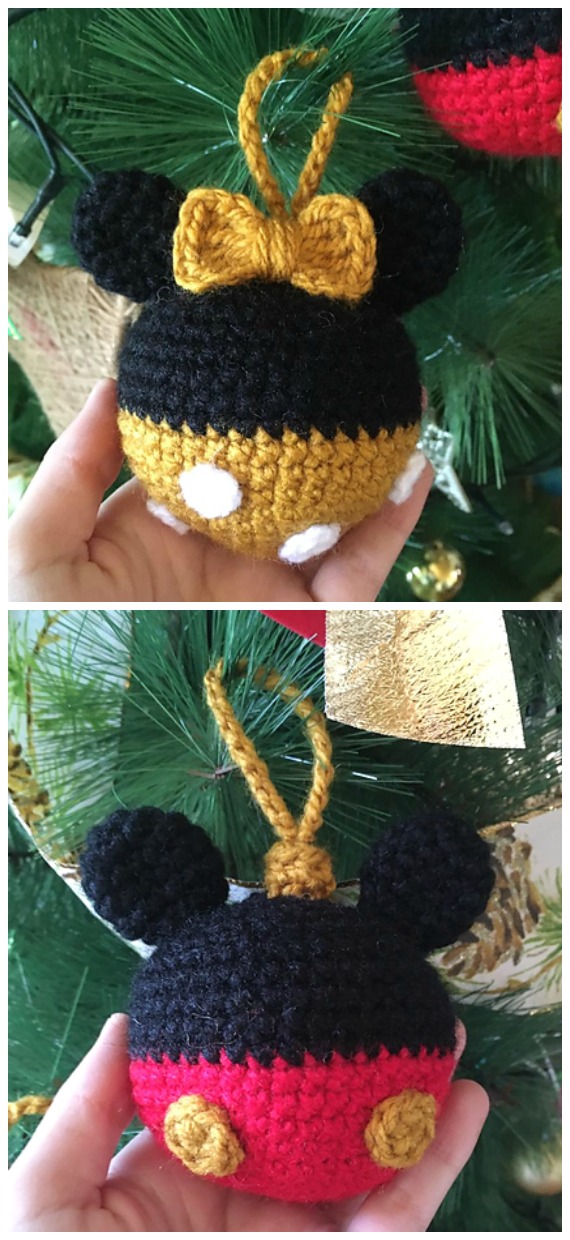 Amigurumi Mickey Minnie Ornament Crochet Free Pattern - DIY #Crochet; #Christmas; #Ornament; Free Patterns