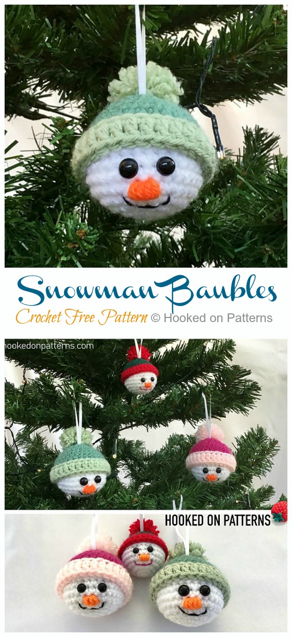 Snowman Baubles Ornaments Crochet Free Pattern - DIY #Crochet; #Christmas; #Ornament; Free Patterns