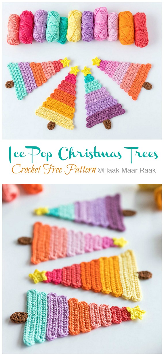 Ice Pop Christmas Trees Free Crochet Pattern - #Christmas; Tree Applique #Crochet; Free Patterns