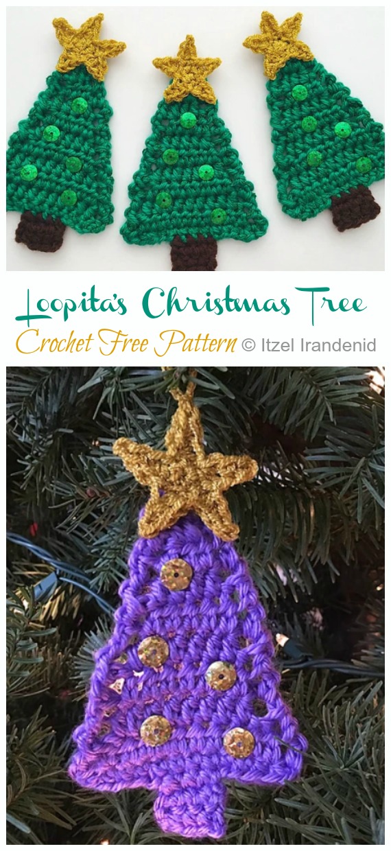 Loopita's Christmas Tree Free Crochet Pattern - #Christmas; Tree Applique #Crochet; Free Patterns