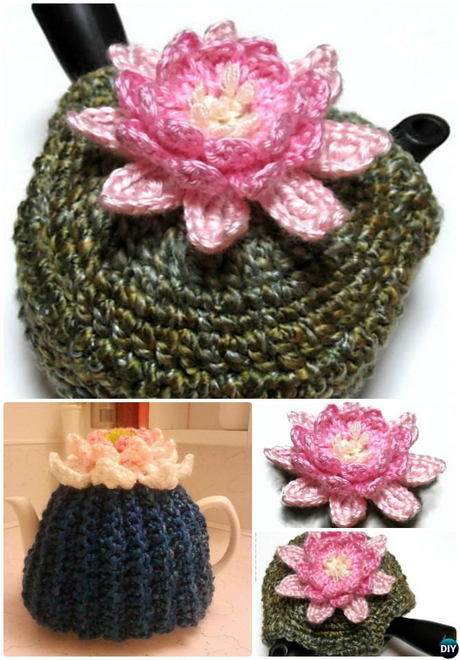 Crochet Lotus Water Lily Tea CozyTeapot Cozy Pattern-20 Crochet Knit Tea Cozy Free Patterns