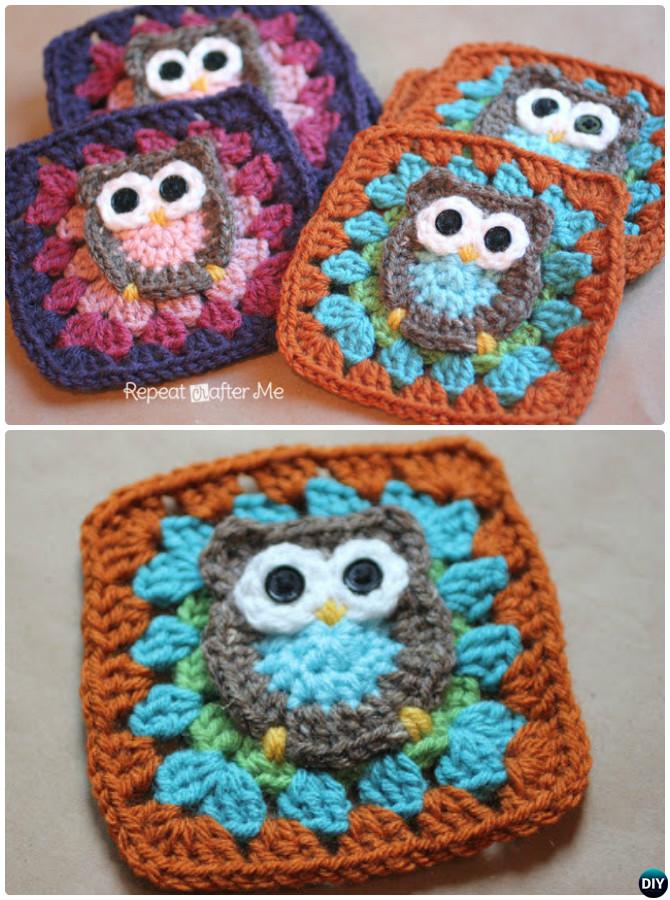 Crochet Owl Granny Square Free Pattern