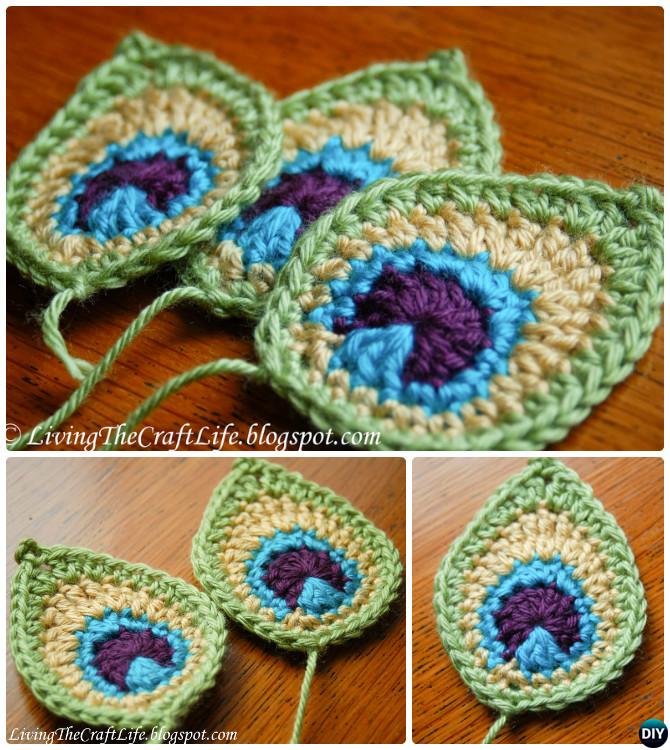 Crochet Peacock Feather Applique Pattern-10 Crochet Peacock Projects Free Patterns