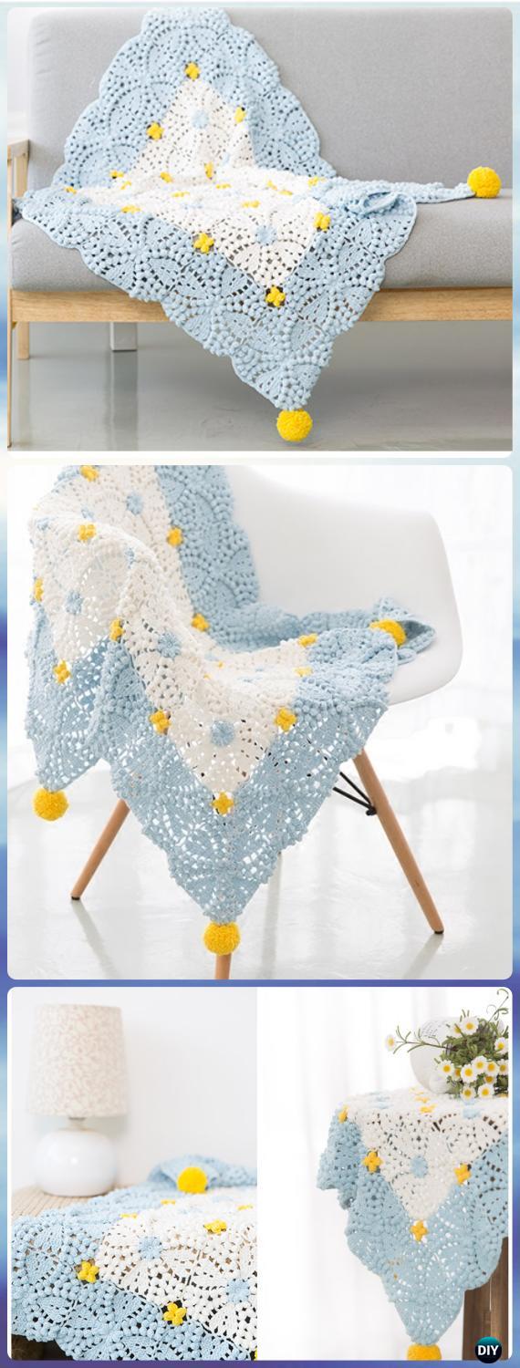 Crochet Pearl Flower Popcorn Square Motif Free Patterns [Video]