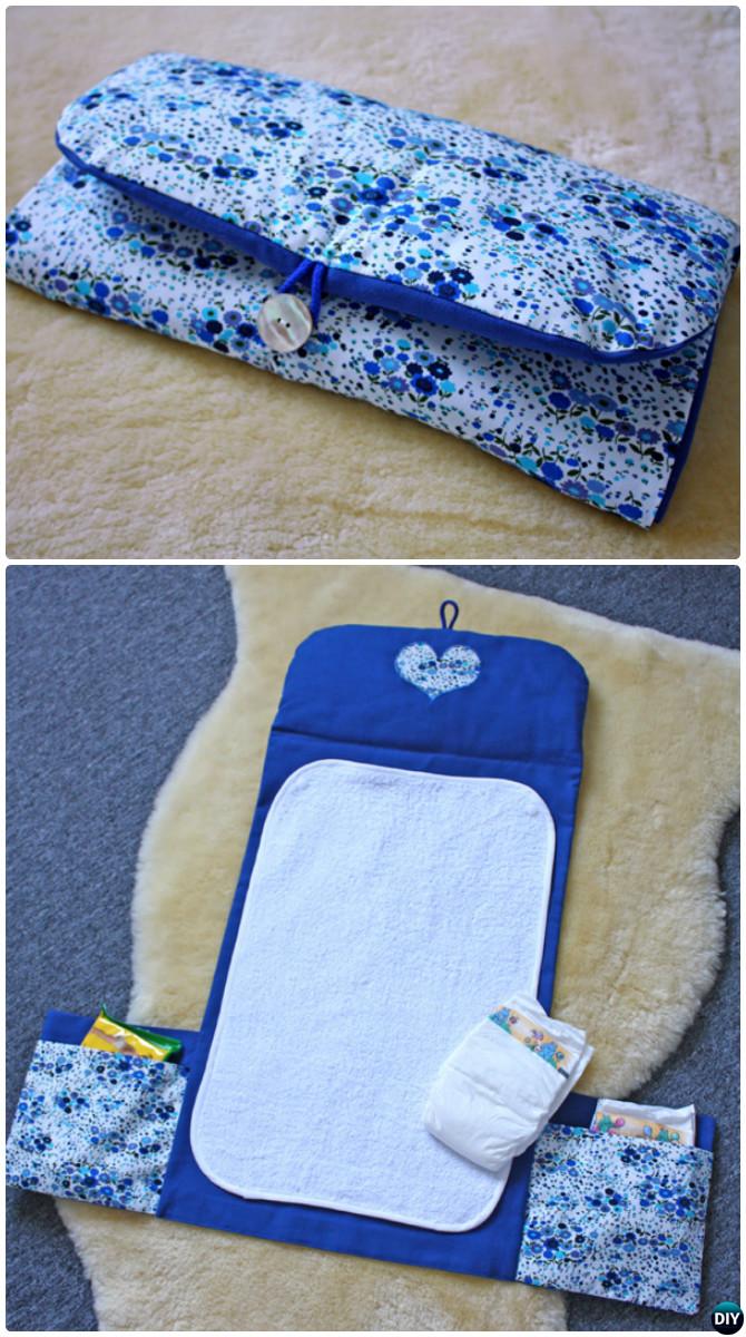 DIY Baby Travel Changing Pad Diaper Case with Side Pocket Sew Pattern Picture Instructions