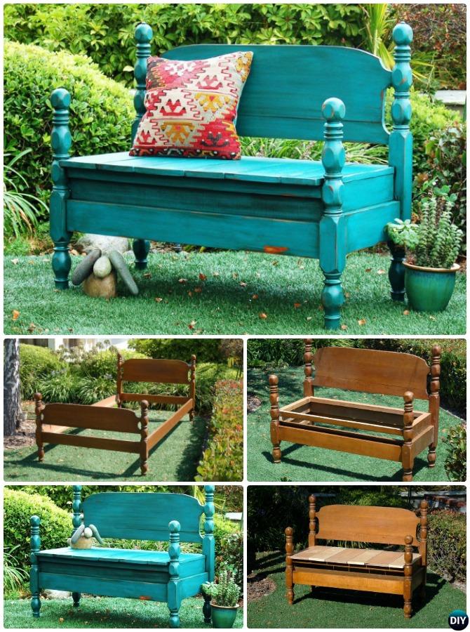 DIY Bed Frame Garden Bench with Storage 