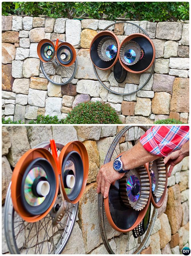 DIY Bike Wheel Owl-20 Colorful Garden Art DIY Decorating Ideas