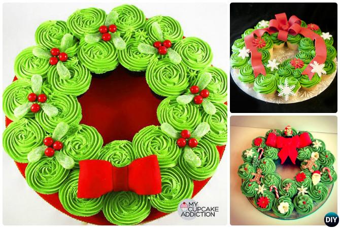 DIY Christmas Wreath Pull Apart Cupcake Cake-20 Gorgeous Pull Apart Cupcake Cake Designs For Any Party