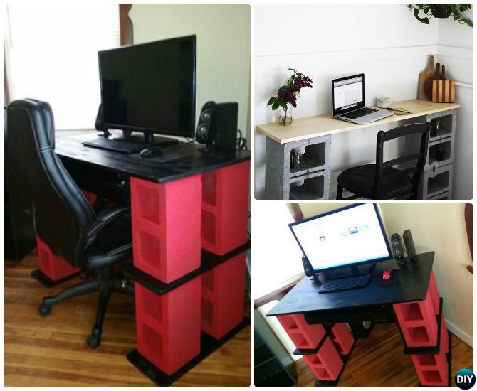 DIY Cinder Block Desk-10 DIY Concrete Block Furniture Projects