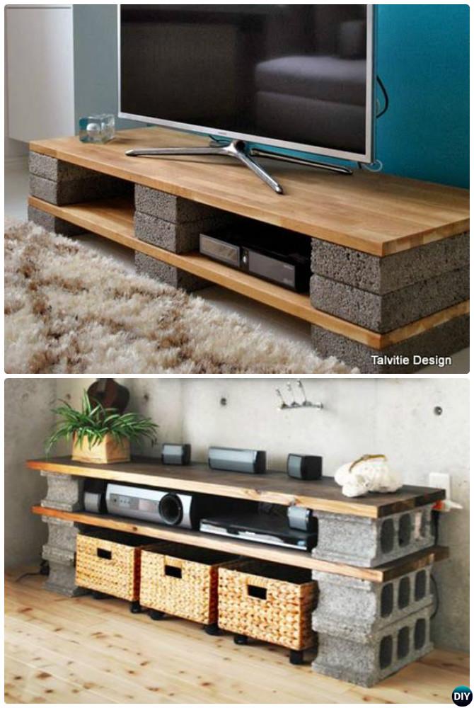 DIY Cinder Block TV Stand Console-10 DIY Concrete Block Furniture Projects 