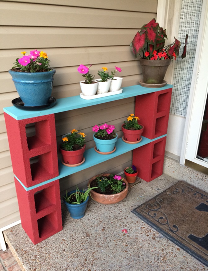 DIY Concrete Cinder Block Planter Shelf-20 DIY Porch Decorating Ideas Projects 