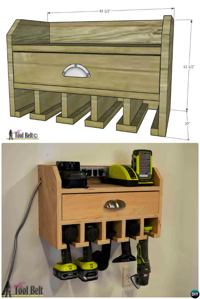 DIY Cordless Drill Organizer Station-Garage Organization and Storage DIY Ideas Projects 