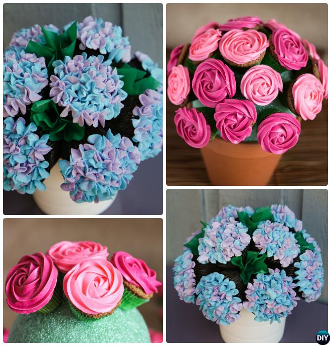 DIY Cupcake Flower Bouquet in Pot-20 Gorgeous Pull Apart Cupcake Cake Designs For Any Party