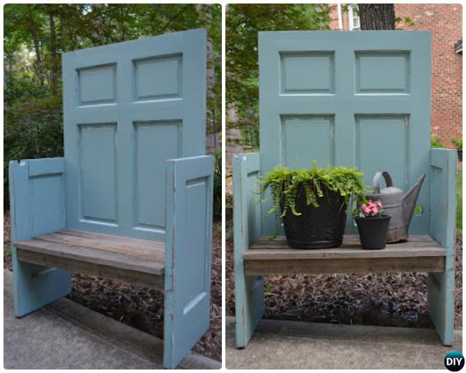 DIY Door Garden Chair-Repurpose Old Door Into Garden Bench Chair Instruction 