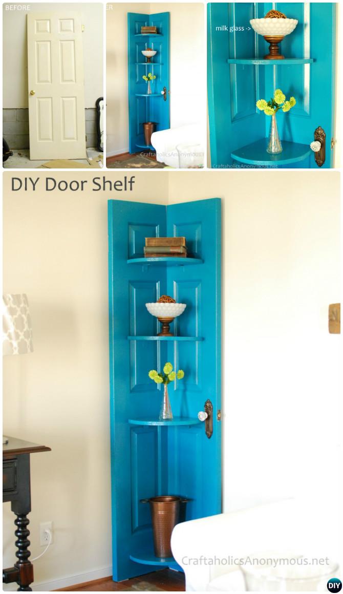 DIY Door Shelf-Repurpose Old Door Into Corner Door Shelf Instruction