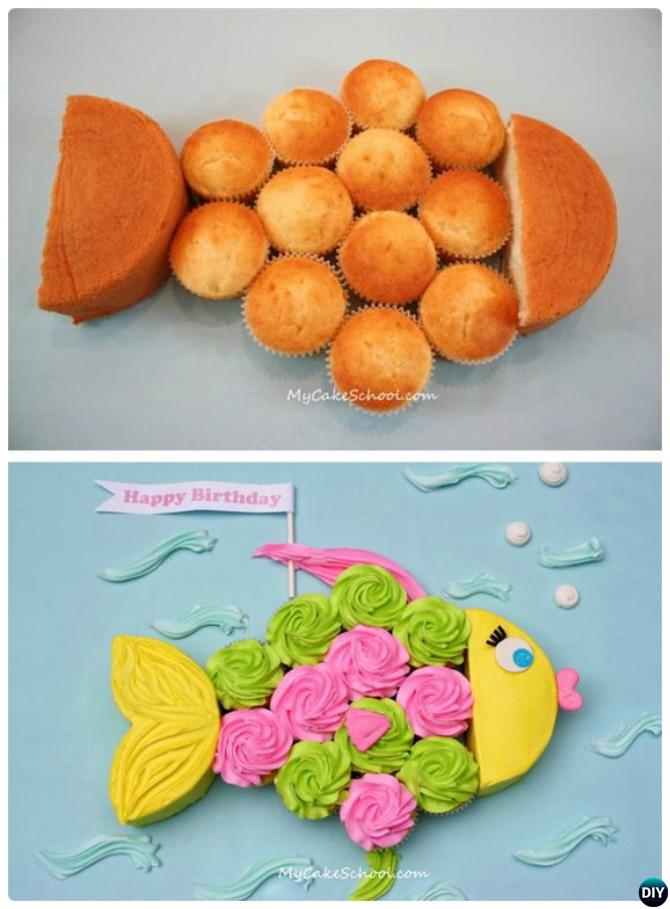 DIY Fish Pull Apart Cupcake Cake-20 Gorgeous Pull Apart Cupcake Cake Designs For Any Party