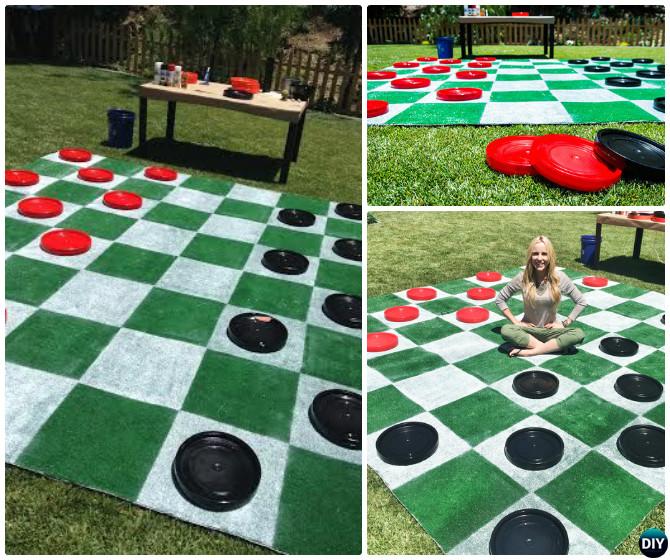 DIY Giant Lawn Checkers-20 DIY Summer Outdoor Games For Kids Adults