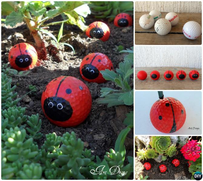 DIY Golf Ball Lady Bugs -20 Colorful Garden Art DIY Decorating Ideas