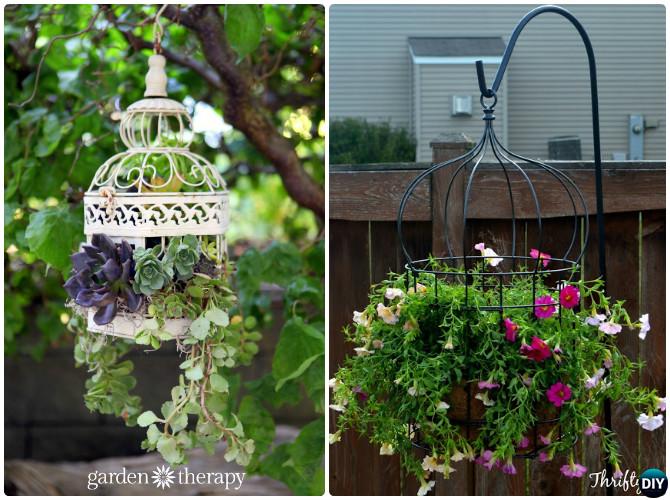 DIY Hanging Bird Cage Planter -20 Colorful Garden Art DIY Decorating Ideas