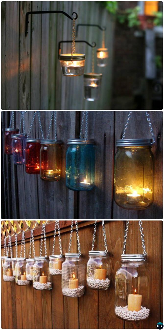 DIY Hanging Mason Jar Lights Garden Fence Decor Instructions-20 Fence Makeover Ideas 