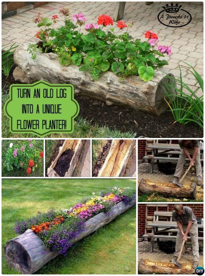 DIY Hollow Log Planter Instructions-20 DIY Upcycled Container Gardening Planters Projects