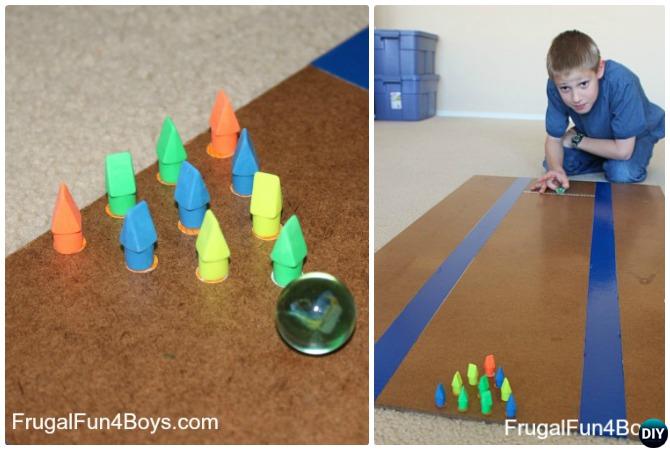 DIY Marble Bowling Game-20 Indoor Kids Activities