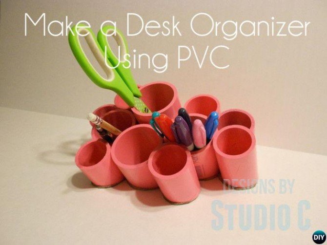 DIY PVC Pipe Desk Organizer-20 PVC Home Organization and Storage Projects