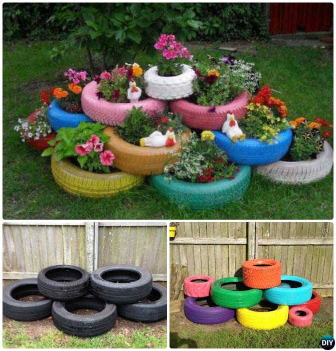 DIY Paint Layered Tire Planter - DIY Tire Planter Ideas 