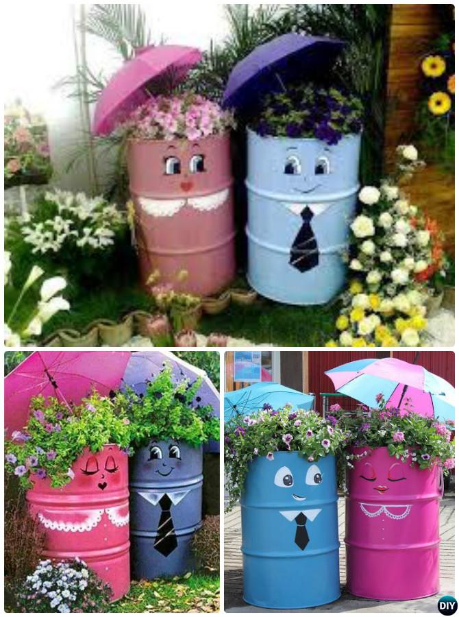 DIY Painted Drum Planter Instructions-20 DIY Upcycled Container Gardening Planters Projects