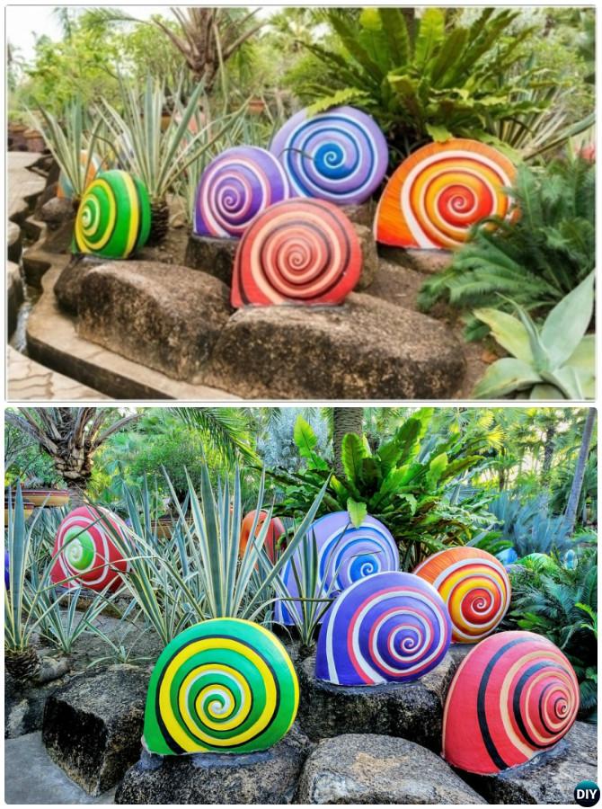 DIY Painted Snail Sculptures -20 Colorful Garden Art DIY Decorating Ideas