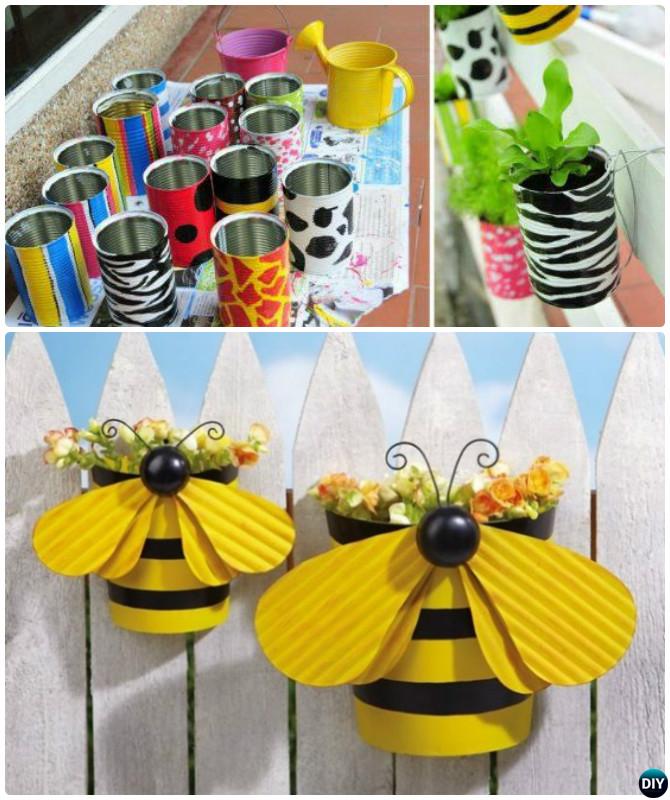 DIY Painted Zebra Bee Tin Can Planter Garden Fence Decor Instructions-20 Fence Makeover Ideas