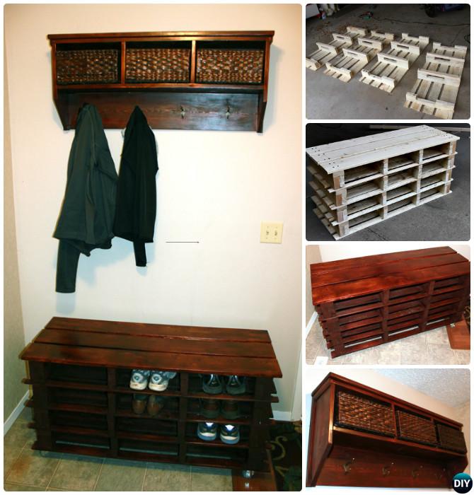 DIY Pallet Shoe Storage Bench Instructions-20 Best Entryway Bench DIY Ideas Projects 