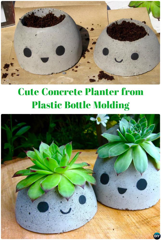 DIY Plastic Bottle Concrete Planter-Concrete Planter DIY Ideas Projects 