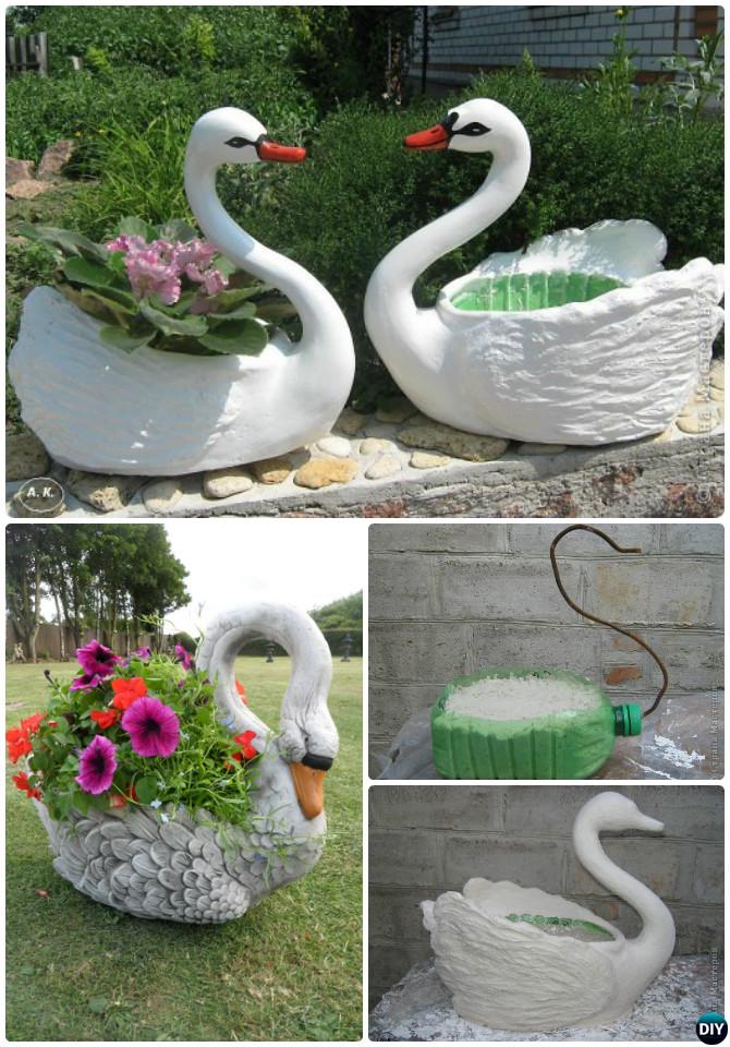 DIY Plastic Bottle Concrete Swan Planter Instructions- Concrete Planter Ideas 