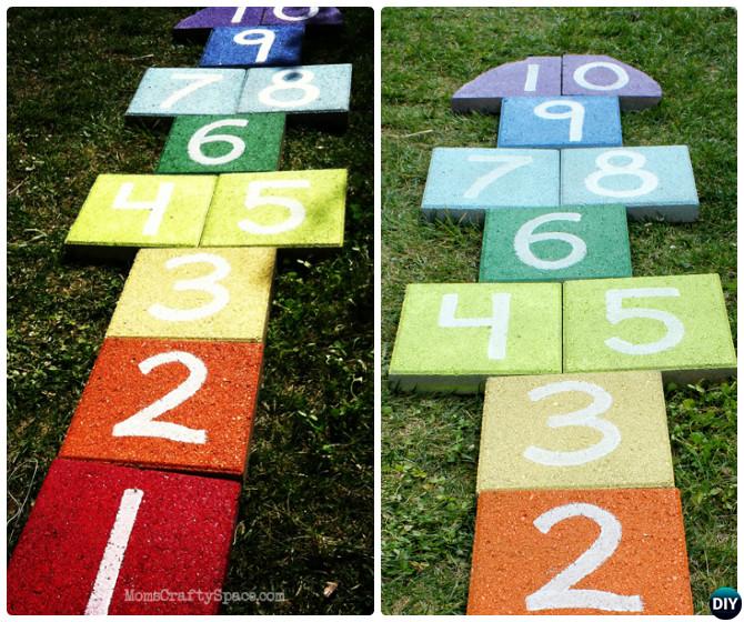 DIY Rainbow Paver Hopscotch-20 DIY Summer Outdoor Games For Kids Adults