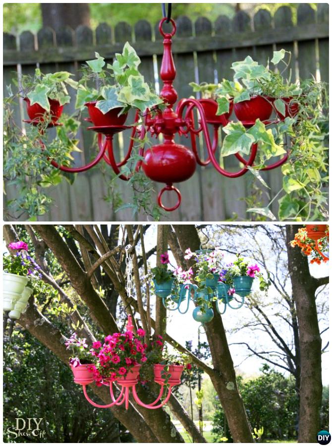 DIY Recycled Chandelier Planter Instructions-20 DIY Upcycled Container Gardening Planters Projects