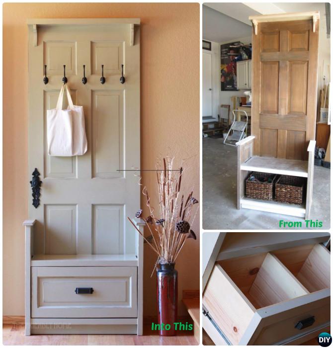 DIY Recycled Door Entryway Bench Instructions-20 Best Entryway Bench DIY Ideas Projects