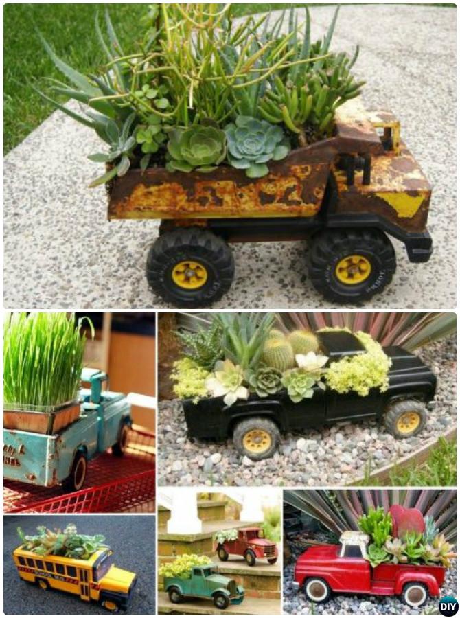 DIY Recycled Toy Truck Planter Instructions-20 DIY Upcycled Container Gardening Planters Projects