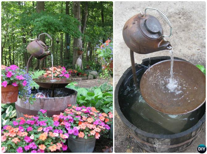 DIY Tea Pot Fountain-20 Colorful Garden Art DIY Decorating Ideas Instructions