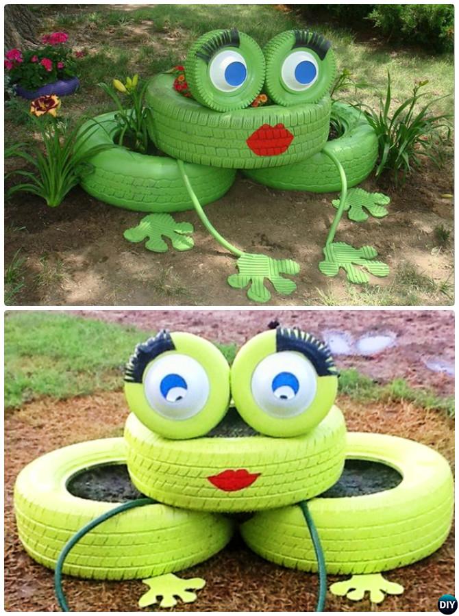 DIY Tire Frog Planter-20 Colorful Garden Art DIY Decorating Ideas