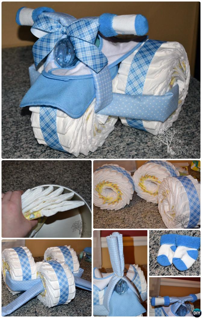 DIY Tricycle Diaper Cake Baby Gifts-Handmade Baby Shower Gift Ideas Instructions 