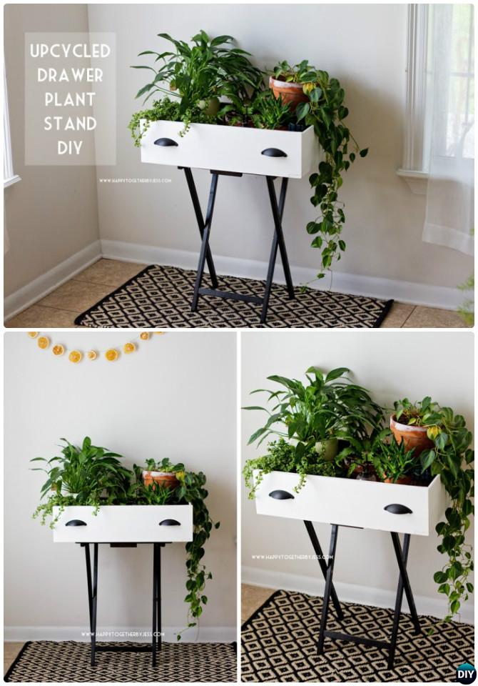 DIY Upcycled Drawer Planter Stand Instruction DIYHowto-Best Draw Gardening Ideas