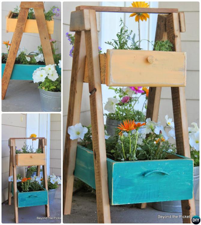 DIY Upcycled Ladder Drawer Planter Instruction DIYHowto-Best Draw Gardening Ideas
