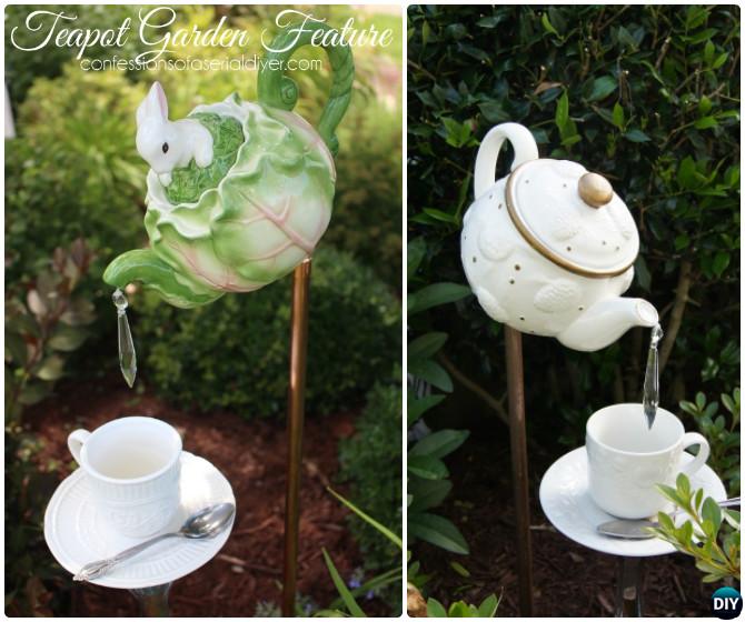DIY Whimsical Teapot Garden Feature -20 Colorful Garden Art DIY Decorating Ideas Instructions