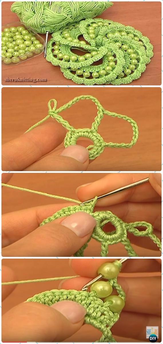 Crochet Spiral Bead Flower Free Pattern [Video] - Crochet 3D Flower Motif Free Patterns