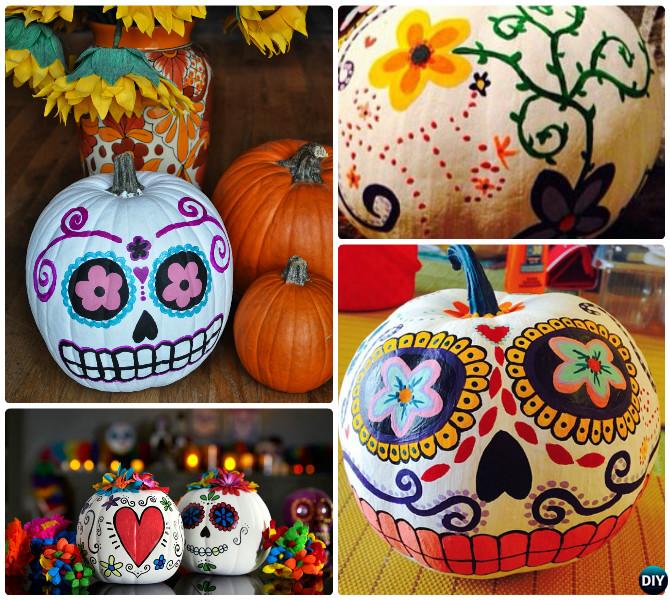 DIY Sugar Skull Pumpkins Instructions -16 No Carve Pumpkin DIY Ideas 