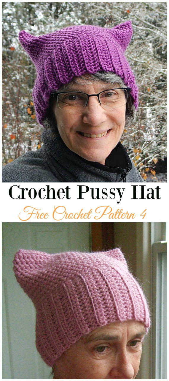 Pussy Hat Crochet Free Pattern - Fun Adult Cat Hat Free Crochet Patterns