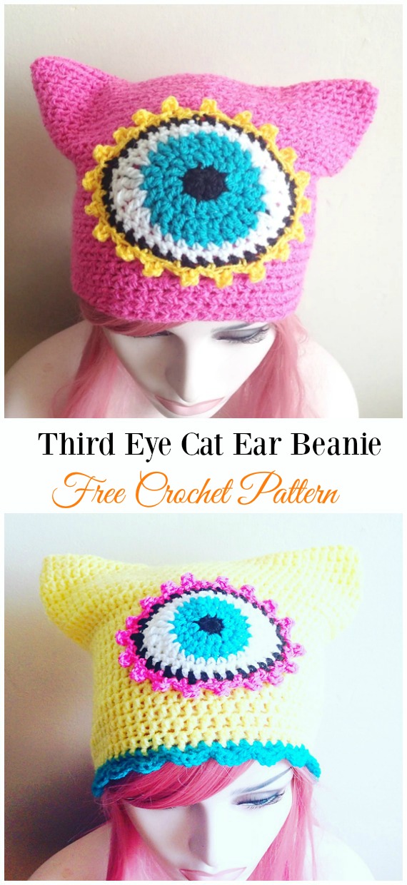 Meow! Beanie Hat Crochet Free Pattern - Fun Adult Cat Hat Free Crochet Patterns