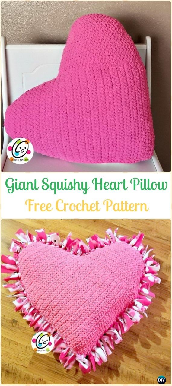 Crochet Giant Squishy Heart Pillow Free Pattern- Amigurumi Crochet 3D Heart Free Patterns